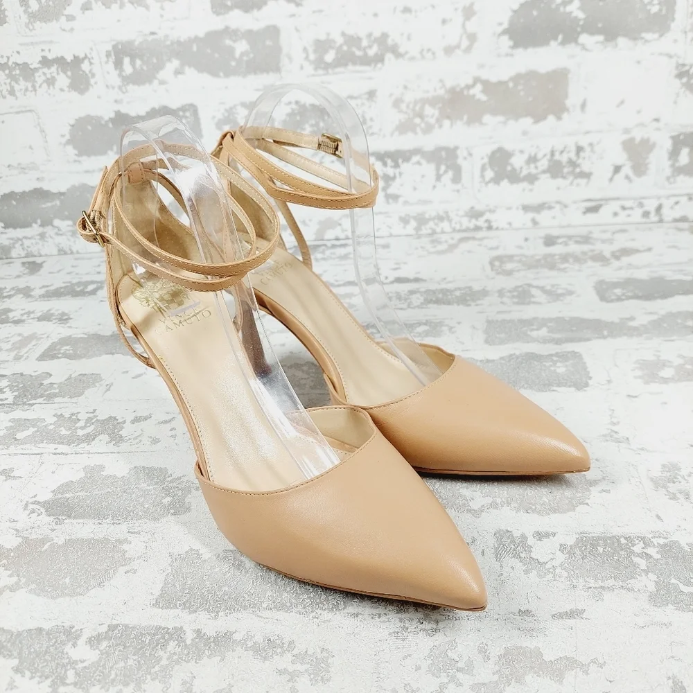 Vince Camuto Women's Tan Pointed-Toe Ankle Strap Heels